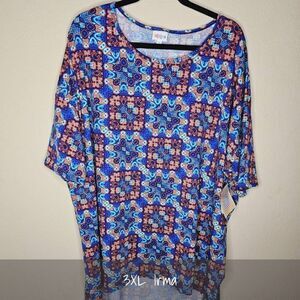 LuLaRoe Irma Tunic 3XL Blue Rust Geometric NEW